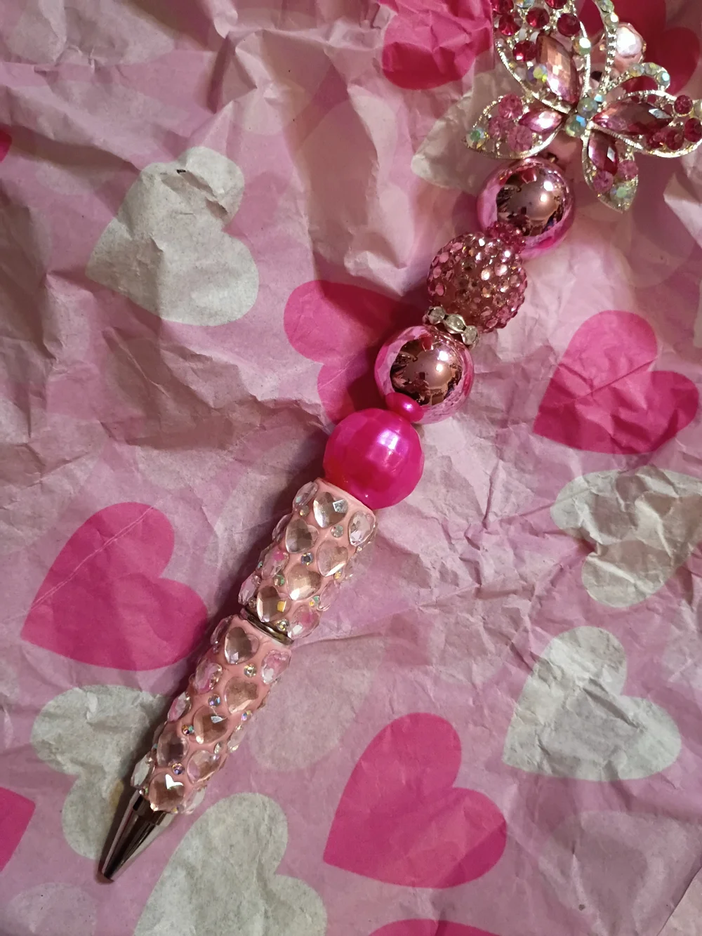 Pink Butterfly Crystal Pen - Decorative Beaded Ballpoint